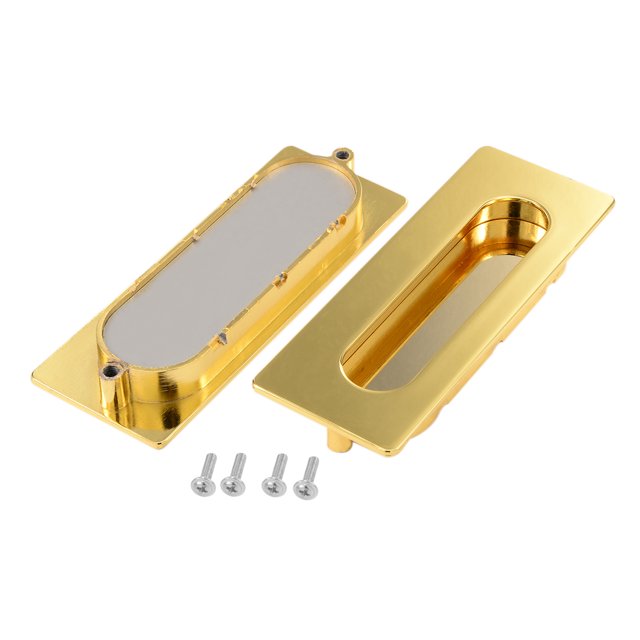 Tirador empotrado para puerta corrediza de 4-1/6" x 1-3/5" en tono dorado de aleación de zinc, 2 piezas