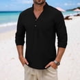 thumbnail image 2 of Camisas de los Hombres de Manga Larga Casual Color Sólido Solapa Mezcla de Lino, Suéter de Mitad de Cremallera para el Ocio Diario Al Aire Libre, 2 of 8