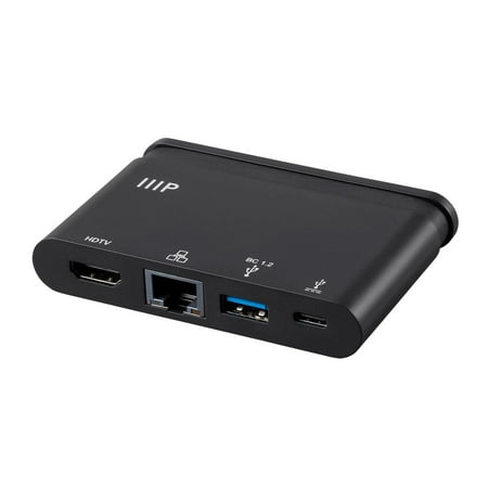 - Monoprice USB-C to HDMI 4K@30Hz / USB 3.0 / Gigabit RJ45 / USB-C 100 Watt Adapter - Black with Folding USB Type-C Connector - Mobile Series