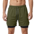 thumbnail image 2 of Men's 2-in-1 Athletic Shorts, Quick Dry Workout Shorts with Built-in Compression Liner, Elastic Waist Drawstring with Side Slit Swim Trunks Army Green M, 2 of 9