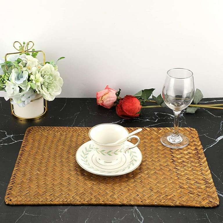 Geweven placemats, set van 6, 17 x 12 rotan tafelmatten, natuurlijke