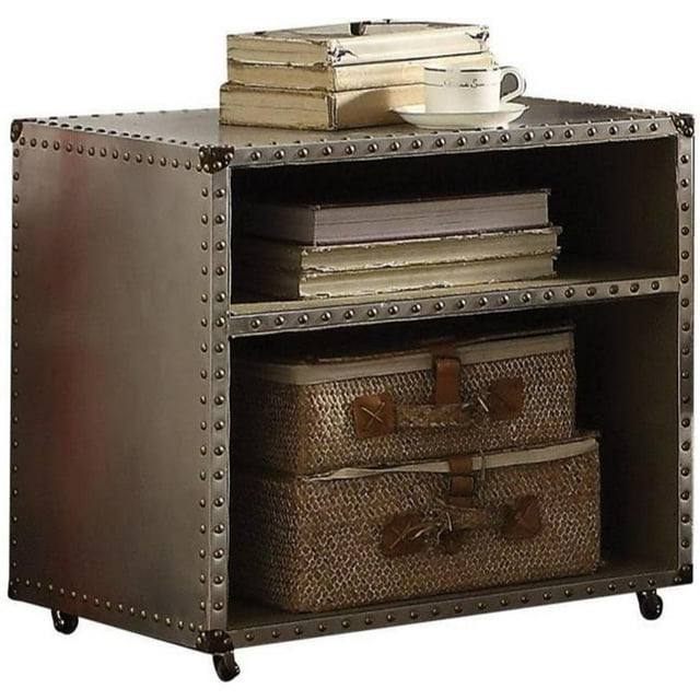Benzara BM185452 Rectangular Nightstand with USB Power Dock & Caster Legs in Aluminum Finish - 20.87 x 16.93 x 21.65 in.