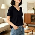 thumbnail image 5 of Fengqque Womens Short Sleeve Tops V Neck Summer T Shirt Casual Basic Tees Solid Color Trendy Tops Black XL(XL), 5 of 6