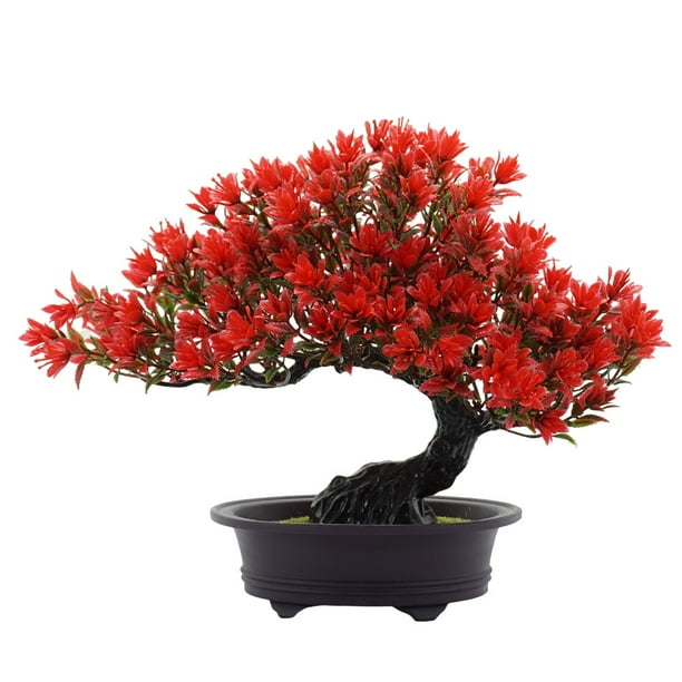 Bewildely Plantas artificiales Bonsai Tree Faux Pine Planta de interior en maceta para hotel Decoración Rojo