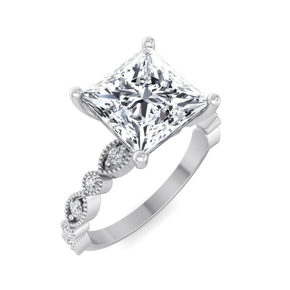 Laredo - Moissanite Princess Cut Lab Diamond Engagement Ring With Detailed Sidestones