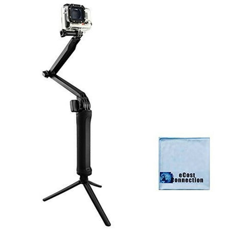 Multi-way 6-in-1 Adjustable Bracket/Monopod for GoPro HERO Cameras: Selfie Stick, Camera Grip, Hand Grip Tripod, Extension Arm Tripod, Tabletop Tripod, Bracket + eCostConnection Microfiber
