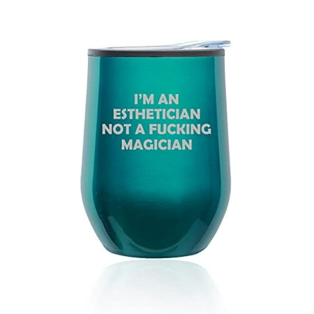 

Stemless Wine Tumbler Coffee Travel Mug Glass with Lid I m An Esthetician Not A Magician Funny Makeup Artist (Turquoise Teal)