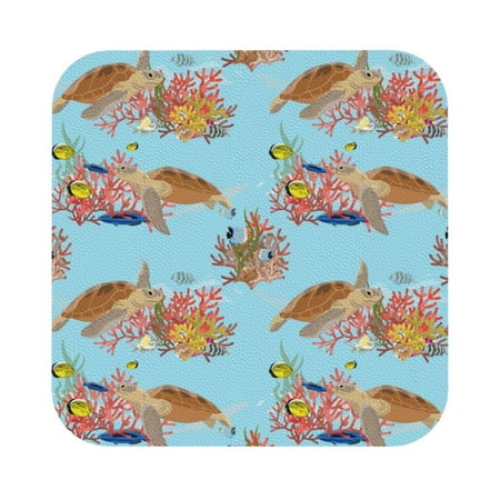

Matuu Turtles And Corals for Cup Coasters Set of 6 Leather Coasters Desk Coasters for Office Measures 4” x 4” Square