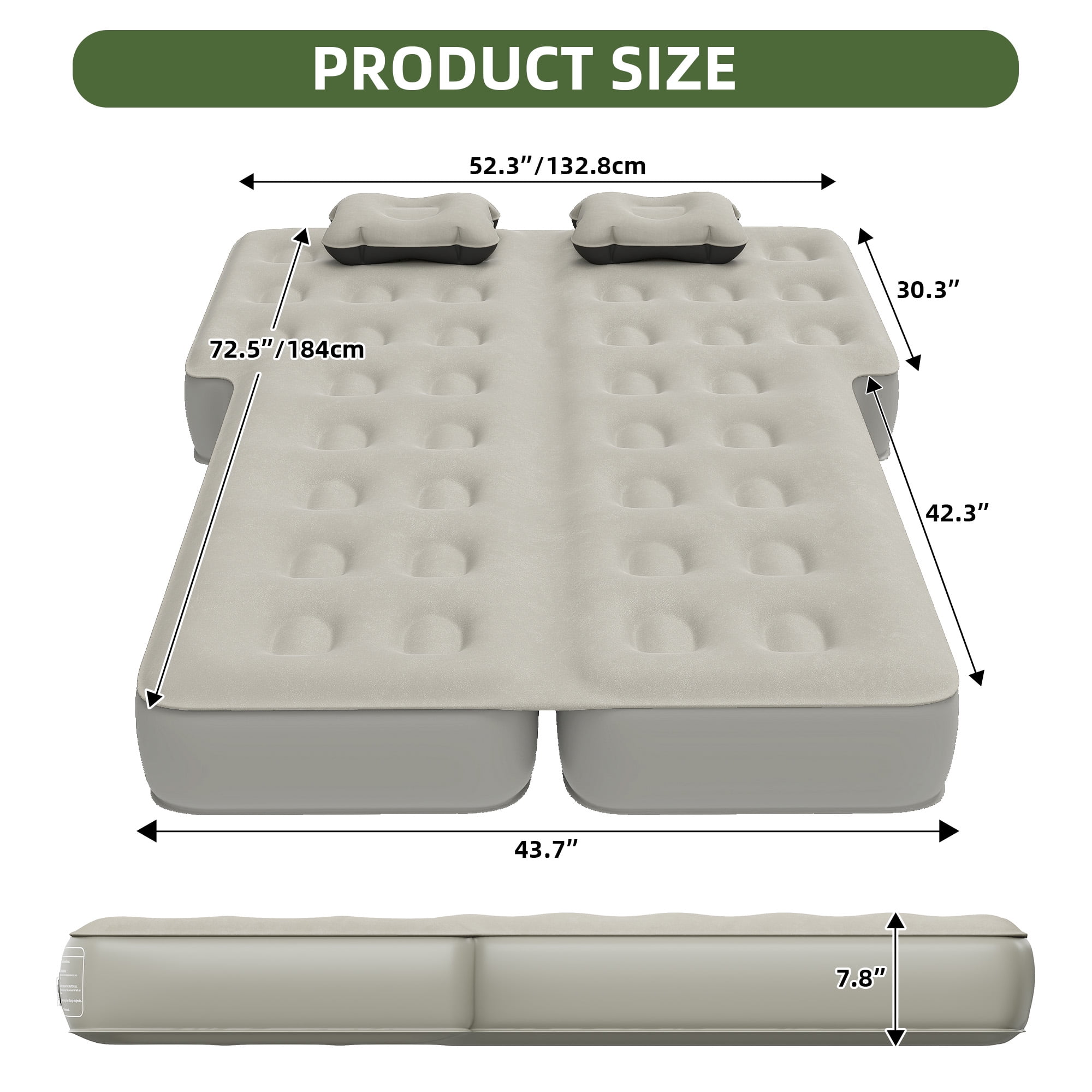 Uforic Inflatable Car Air Mattress with Pump, Portable SUV Air Bed with Pillows for Camping, Home, Travel, Gray
