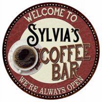 Sylvia's Coffee Bar Round Metal Sign Kitchen Room Wall Décor 200120041122