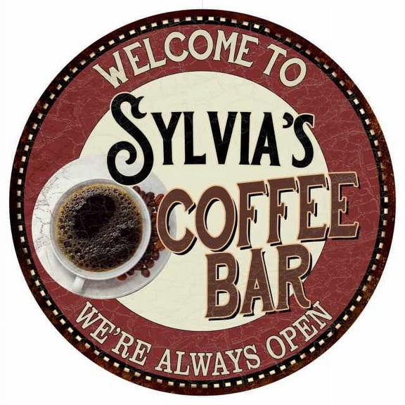 Sylvia's Coffee Bar Round Metal Sign Kitchen Room Wall Décor 200120041122