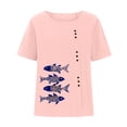 thumbnail image 4 of Teissuly Women Casual Cotton And Linen Top Ocean Fish Printed Short Sleeve Button Tunic T-shirt Blouse Tops, 4 of 4