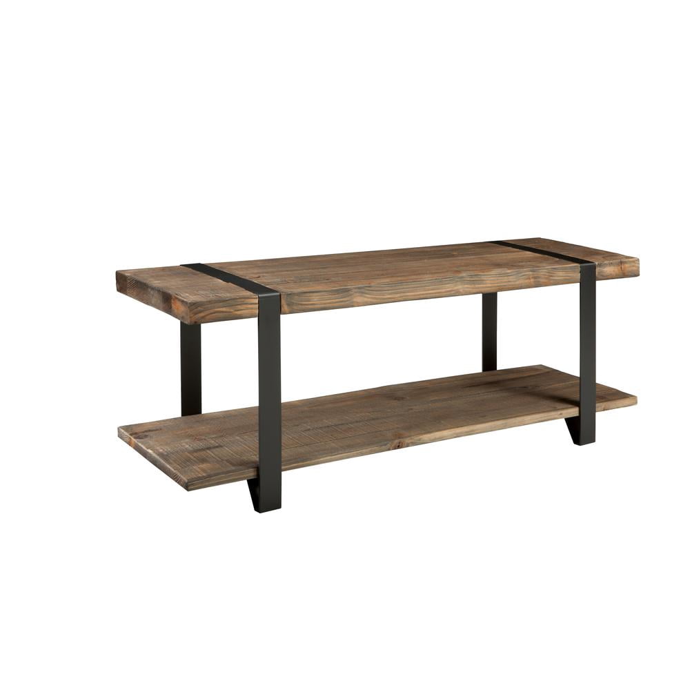 Alaterre Furniture Modesto 48" Solid Wood Entryway Bench with Storage Shelf, Rustic Natural Finish with Black Metal Legs and Strap Accent, Farmhouse Accent Bench for Entryway or Dining
