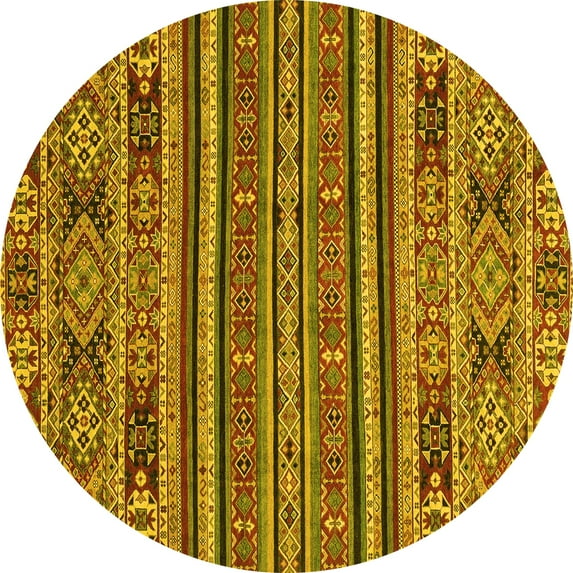 Ahgly Company Indoor Round Abstract Yellow Modern Area Rugs, 8' Round