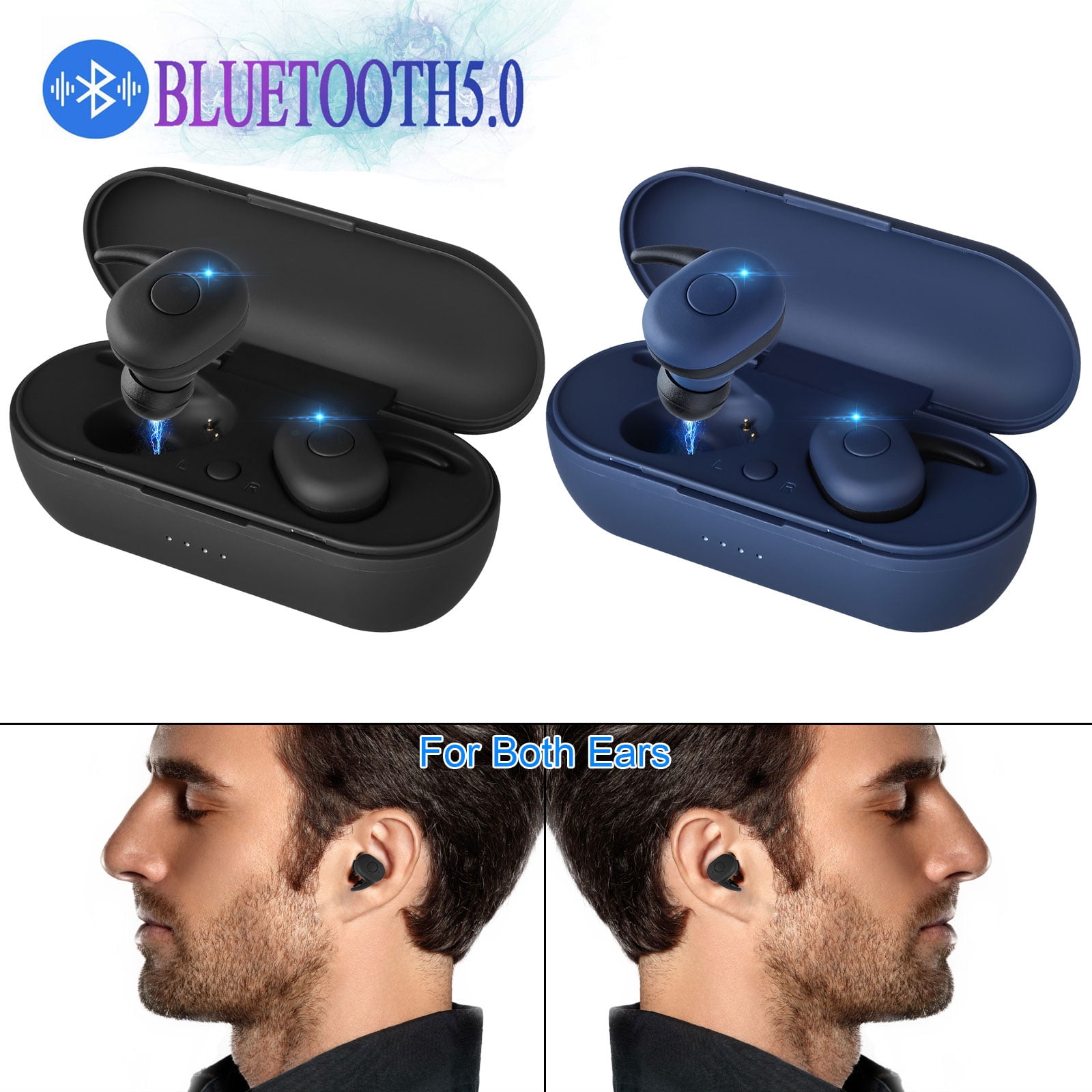 Wireless Bluetooth Earbuds 5.0, IPX7 Waterproof in-Ear Noise Reduction Headphones with Strong Connection TWS Mini Earphones with Charging Case for Workout Running Sports Compatible with Cell Phones