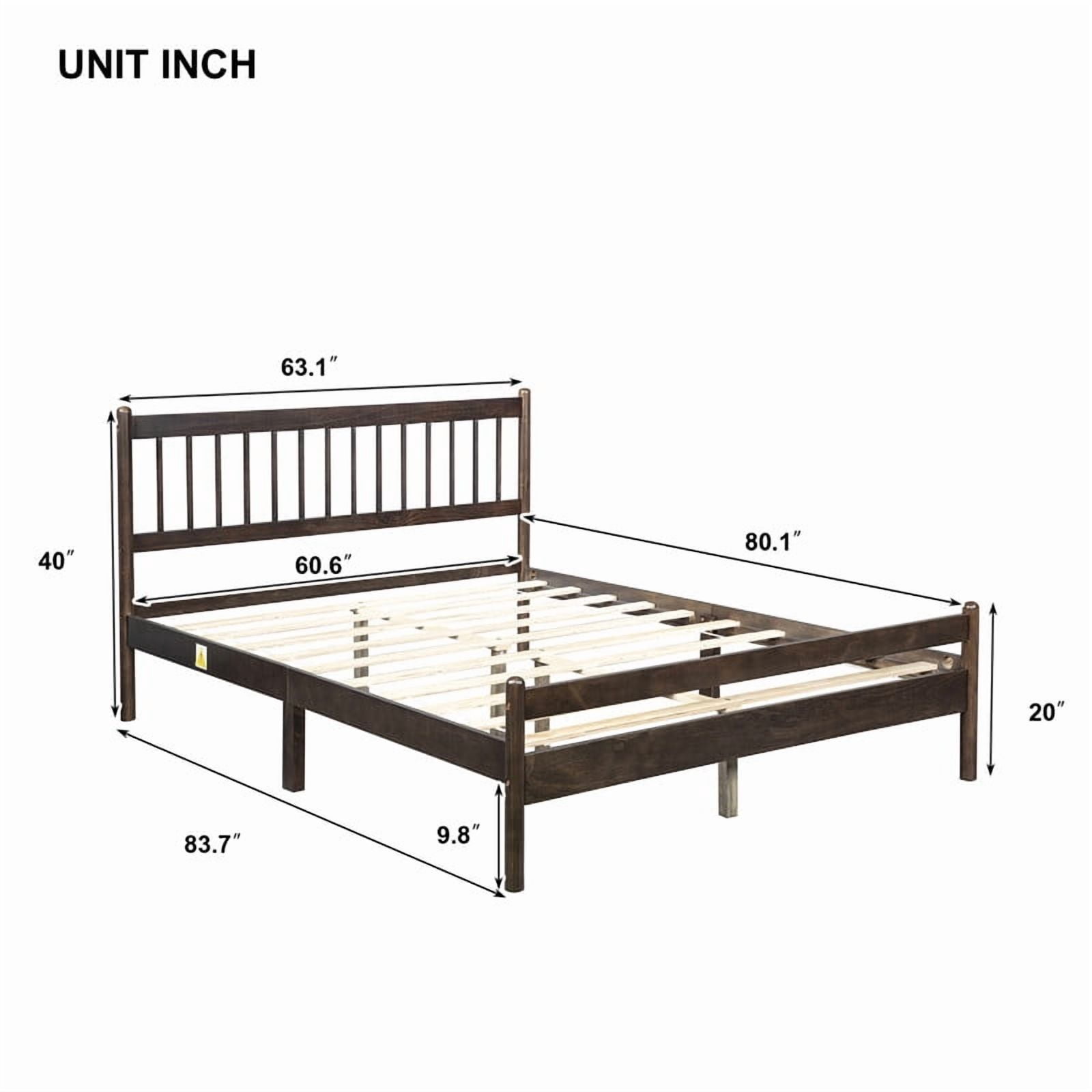 Queen Size Traditional Style Low Profile Platform Bed with Headboard and Footboard, Wood Bed Frame with Rounded Bedpost
