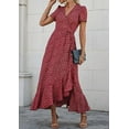 thumbnail image 6 of PRETTYGARDEN Women's Summer Wrap Maxi Dress Casual Boho Floral V Neck Short Sleeve Ruffle Hem Split Beach Long Dresses, 6 of 8