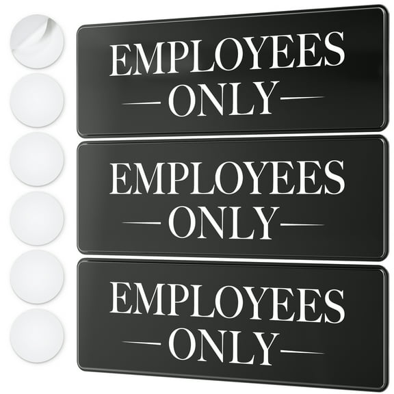 Assured Signs Employees Only Sign for Door | 3 by 9" | Black Acrylic | 3 Pack
