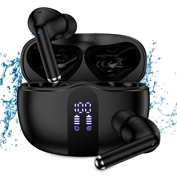 Wireless Bluetooth Earbuds for iPhone with Charging Case,HopePow 50hrs LED Power Display Bluetooth 5.3 Headphone Noise Cancel True Wireless Earbuds Compatible for iPhone,Android,Black