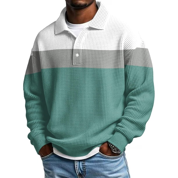 Mens Manga Larga Vintage Impresión Botón Abajo Turndown Cuello Camisa para Verano Desgaste Casual