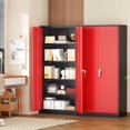 thumbnail image 2 of Metal Storage Cabinet with Lock, Tall Garage Storage Cabinet with Doors and Adjustable Shelves, Steel Locking Cabinets for Office, Home, Garage,, School, 2 of 16