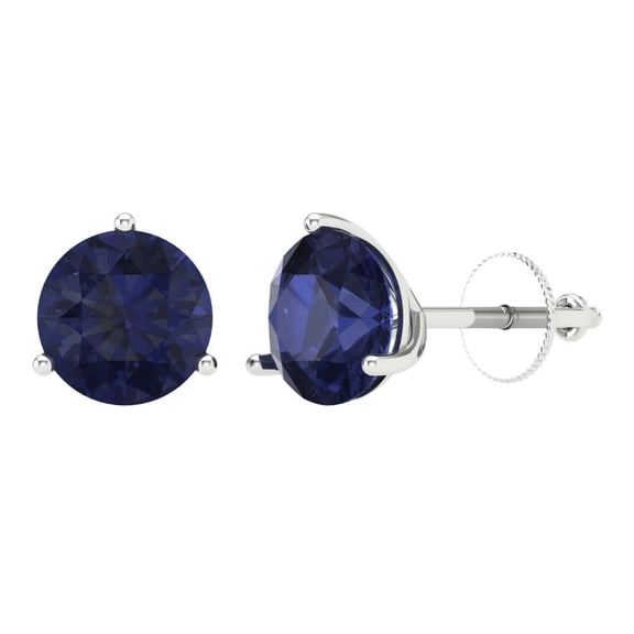 4 ct Screw-Back Stud Earrings for Women | 8.0mm Round Cut Simulated Blue Sapphire | 18K White Gold