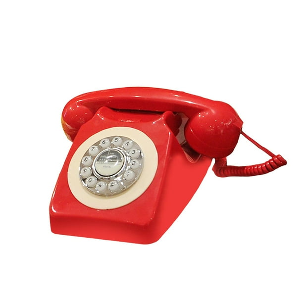 Teléfono fijo con cable Teléfono antiguo Teléfono fijo con disco giratorio Rojo