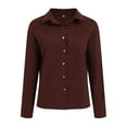 thumbnail image 4 of YDFCWXW Super Soft Free Button Down Shirts for Women Solid Long Sleeve Striped Formal Work Dress Blouses Tops Coffee, XL, 4 of 7