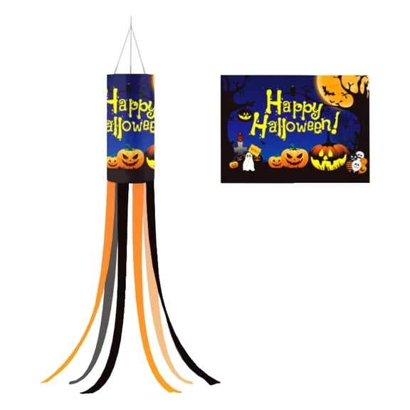 Happy Halloween Windsock Flag 39 Inch Outdoor Hanging Decor with Flowing Streamers for Yard Garden Patio Party Decoration Polyester