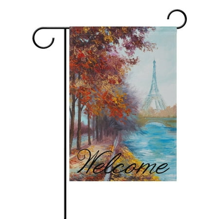 Outdoor Eiffel Tower POPCreation Oil Painting Of Eiffel Tower France Autumn Landscape Polyester Garden Flag Outdoor Flag Home Party Garden Decor 28x40 inches ()