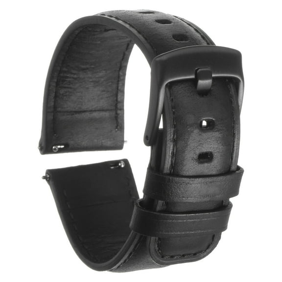 Uxcell Quick Release Grain Leather Watch Band 22mm Width Black Black