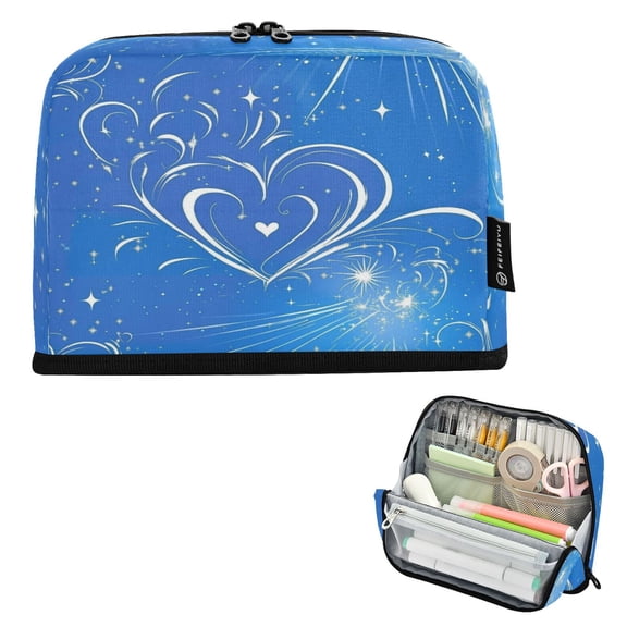 Standing Pencil Case with Base Large Capacity Stationery Pouch Pen Bag with Zipper for Women Men White Love Lines