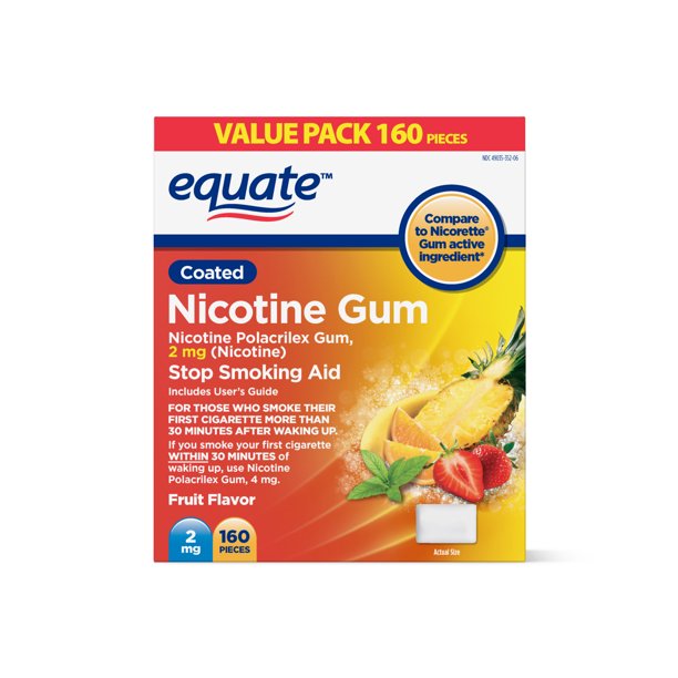 Equate Coated Nicotine Gum, Fruit Flavor, 2 mg, 160 count