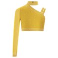 thumbnail image 3 of Manyakai Kids Girls Shiny Rhinestone Jazz Latin Modern Lyrical Dance Crop Tops Irregular Shoulder Yellow 12, 3 of 7