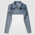 thumbnail image 3 of Zefriona Womens Ultra Cropped Denim Jacket Long Sleeve Fitted Casual Fashion Streetwear Jean Coat Blue Size M, 3 of 9