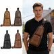 thumbnail image 1 of Bolsa bandolera – Bolsa bandolera para el pecho, diseño de hombro business casual de imitación cuero para viajes y trabajo, café café caqui negro, correa ajustable, 38 x 20 x 5 cm, 1 of 6