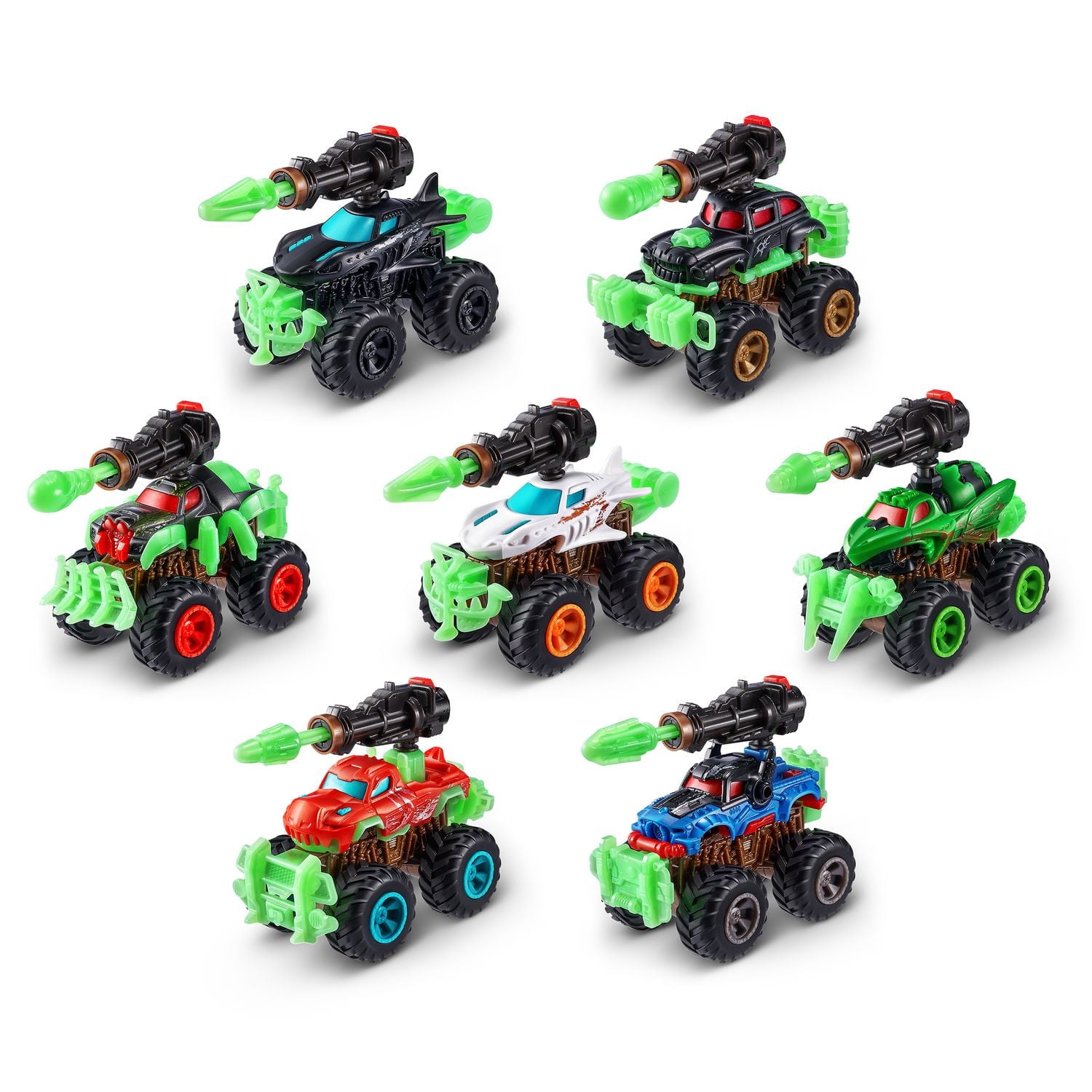 5 SURPRISE Monster Trucks Glow Riders Series 2 Mystery Collectible Capsule (3 Pack)
