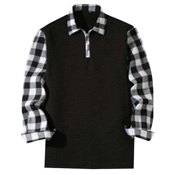 Blusa y camisa de manga larga con cuello vuelto para hombre, moda informal con cremallera, cuello vuelto enrejado, abrigo holgado de manga larga, abrigo de poliéster para hombre