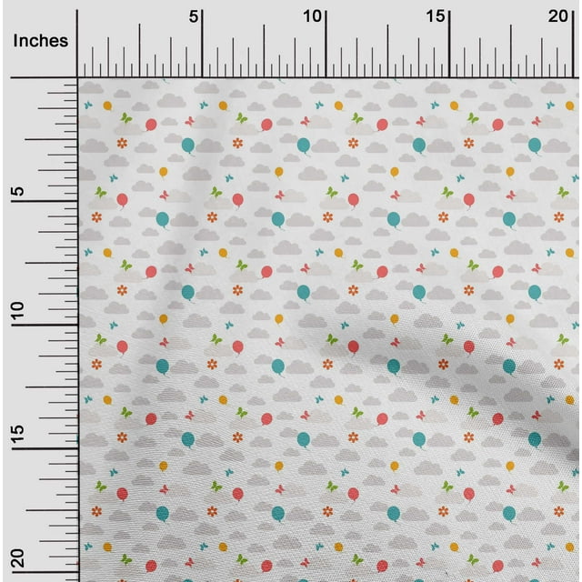 oneOone Cotton Cambric Fabric Insect|Balloon & Clouds Nature Printed Craft Fabric BTY 56 Inch Wide