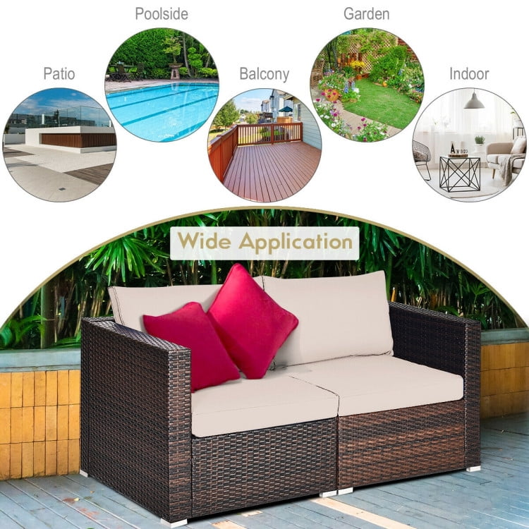 Aimee Lii 2PCS Patio Rattan Sectional Conversation Sofa Set, Outdoor Patio Set, Beige Aimee Lii 2PCS Patio Rattan Sectional Conversation Sofa Set, Outdoor Patio Set, Beige