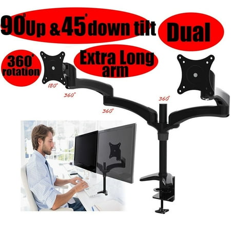 Black Mounting Pole - 2xhome -New Dual Mount Ergonomic Fully Height Adjustable Easy Articulating Tilting Black Desk Pole Mount Bracket Desktop Flat Panel Clamp Stand for LCD LED