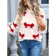 thumbnail image 5 of Women'S Sweater 2025 Fall - Long Sleeve Crewneck Tops Knit Oversized Pullover Casual Print Jumper Red S, 5 of 8