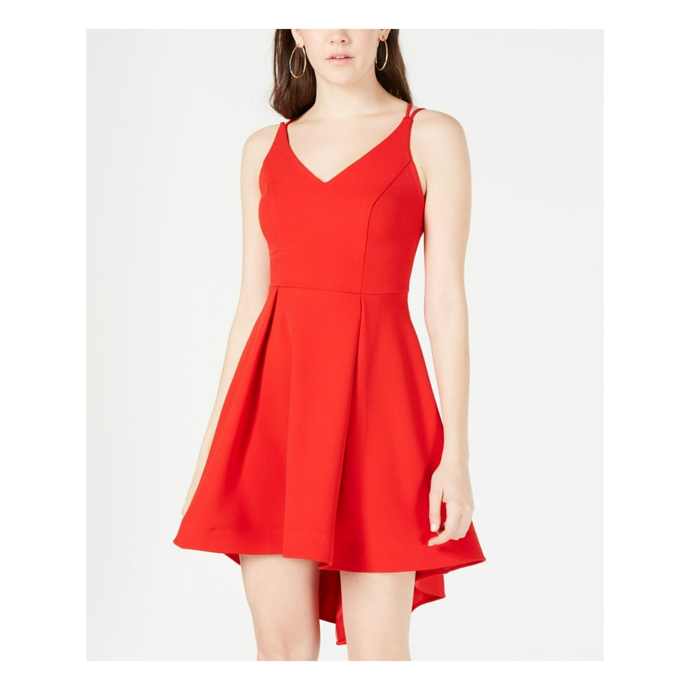 B Darlin - B DARLIN Womens Red Solid Spaghetti Strap V Neck Short Fit ...