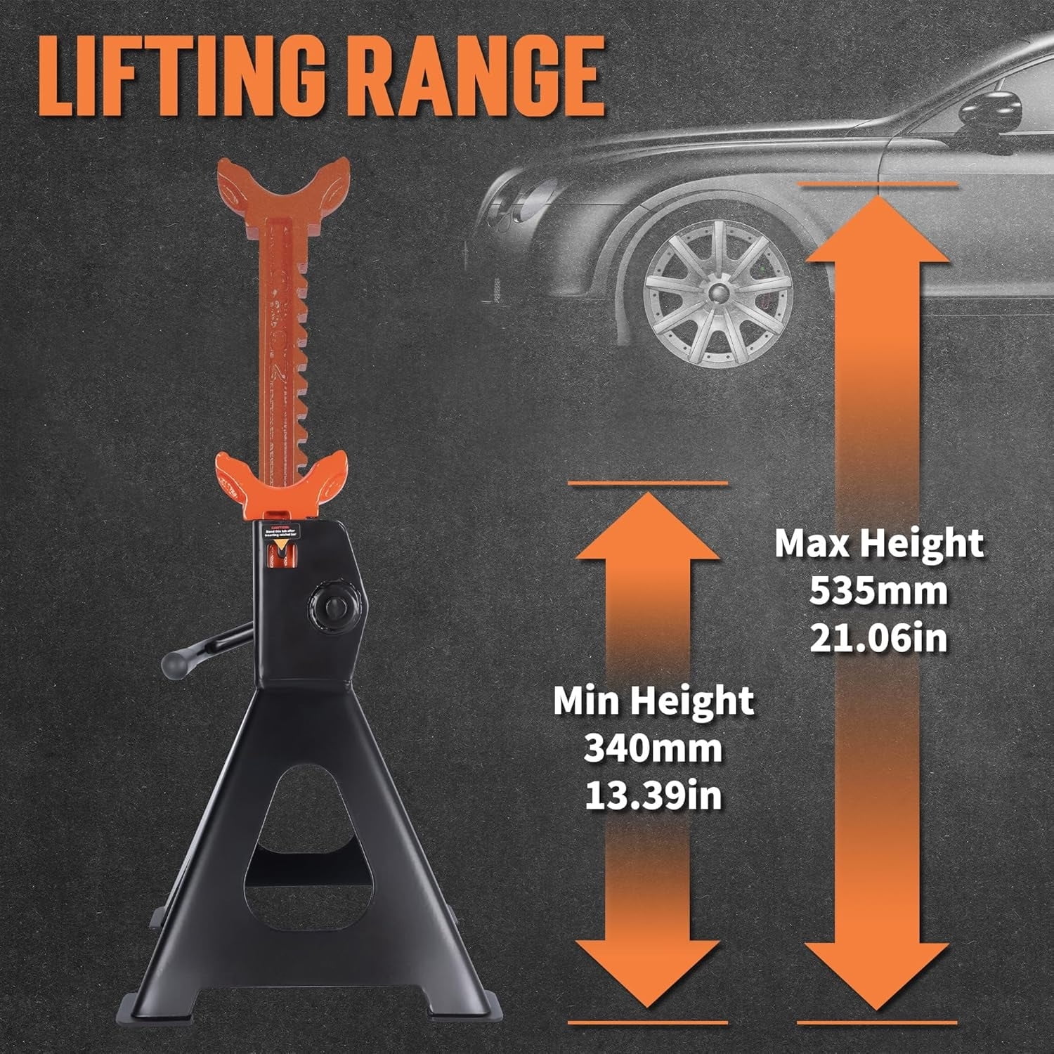 Jack Stands 3 Ton, Extra Tall Heavy Duty Car Jack Stand, 13.39-21.06 inch Adjustable Height for SUV, MPV and UTV/ATV, Black, 1 Pair