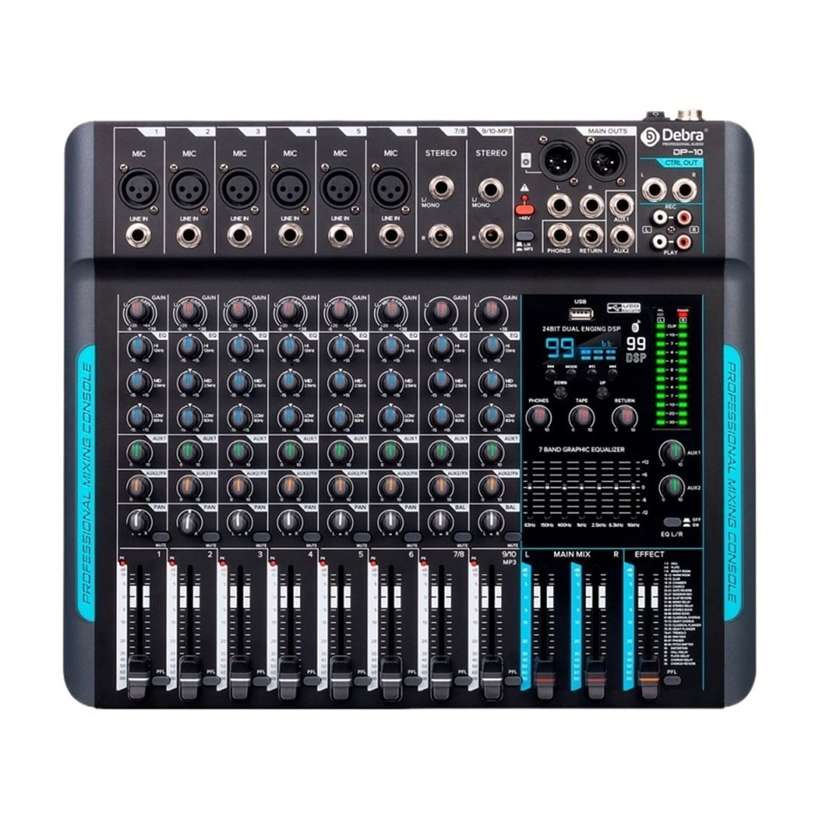 99 DSP Mixer DJ Controller 10 Channels Reverb Recording Mixing With Bluetooth 5.0 Professional Performance ,Easy to Operate