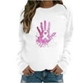 thumbnail image 2 of CLOISE Pink Breast Cancer Sweatshirt Women Breast Cancer Support Sweatshirts Hand Ribbon Oversized Round Neck Long Sleeve Hoodie Cancer Awareness Shirts Loose Pullover Blouses Outfits White L, 2 of 4