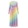 thumbnail image 5 of FKELYI Tie-Dye Rainbow Print Womens Fall Dress Long Sleeve Maxi Dress for Wedding Party Casual Outdoor Cloth V Neck Soft Dresses with Pocket, 3XL, 5 of 6