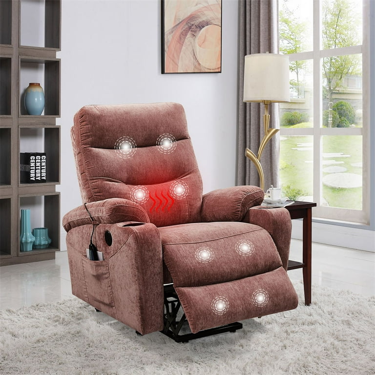 Electric Power Lift Recliner Chair with Massage and Heat Function Modern High Back Living Room Chair with 3 Adjustable Positions 2 Side Pockets Cup