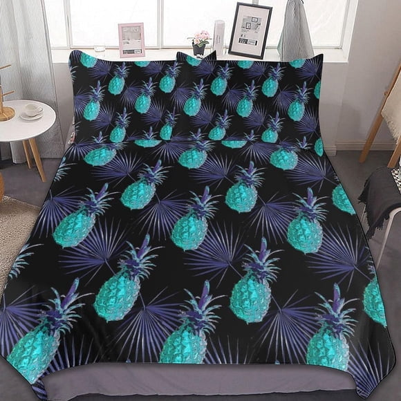 HAHDAXIA Pineapple Pattern Fruit Bedding Solid Comforter Set for All Seasons,3 Pieces(1 Comforter+2 Pillowcases),Soft Microfiber Bedding Set Queen(90"x90")