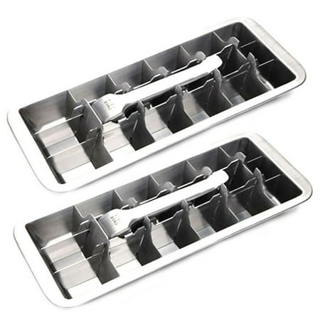 

2X Lever-Style Ice Tray 2 in 1 Stainless Steel Ice Making Mold and Ice Cracker